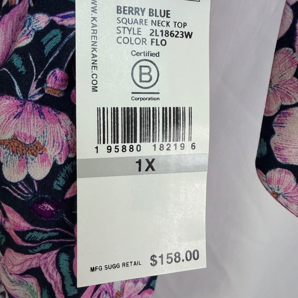 Karen Kane Womens 1X Square Neck Floral Tie Sleeve Viscose Boho Top NWT $158 - Picture 4 of 9